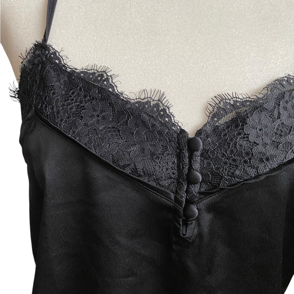 Abercrombie & Fitch Black Lace Satin Cami Tank Top Vtg Y2k Women S Blouse Button - Picture 6 of 8